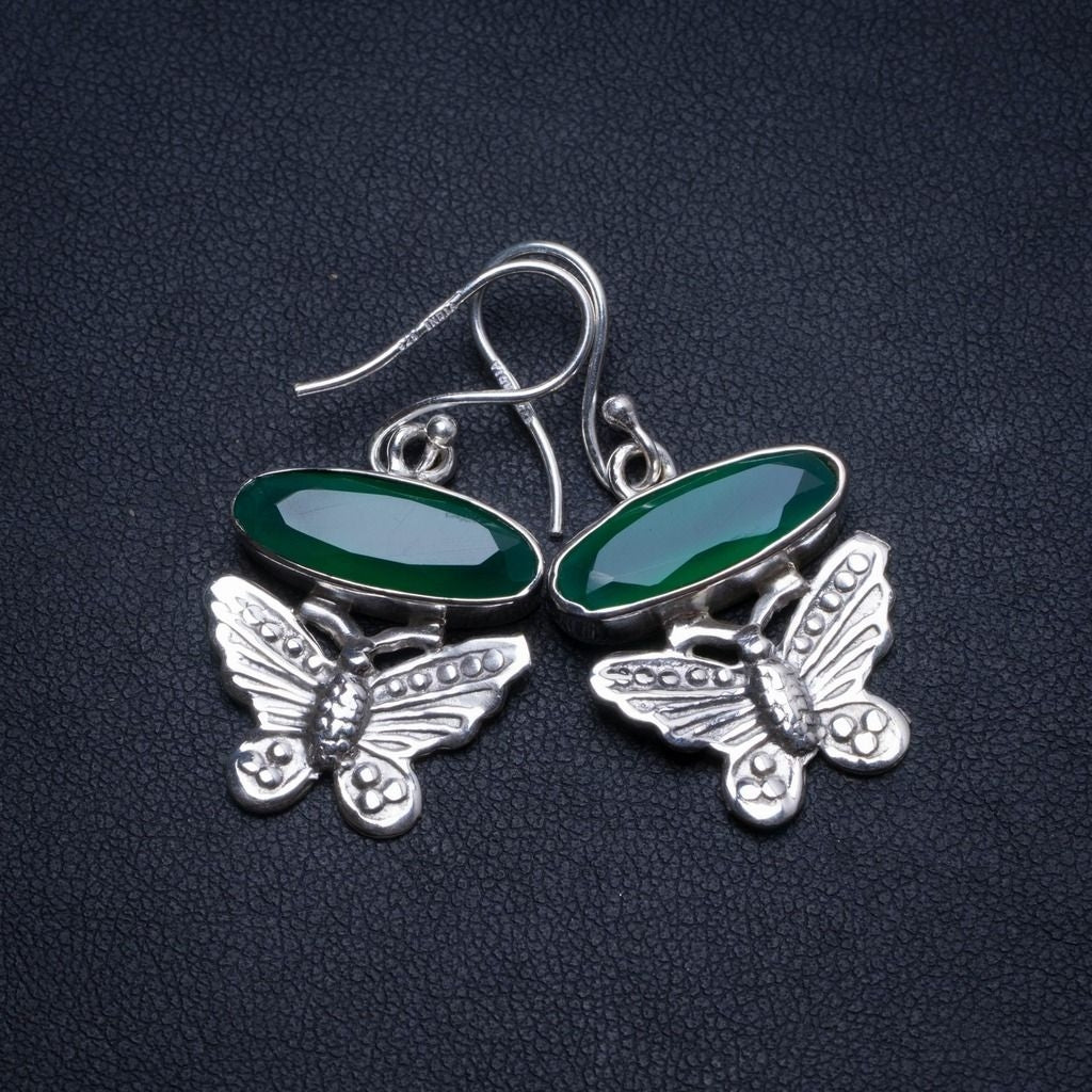 Natural Chrysoprase Butterfly Handmade Vintage 925 Sterling Silver Earrings 1 1/2