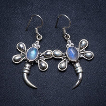 Natural Rainbow Moonstone Dragonfly Handmade Mexican 925 Sterling Silver Earrings 1 1/2" U1211