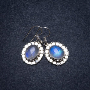 Natural Rainbow Moonstone Handmade Unique 925 Sterling Silver Earrings 1 1/4" U1343