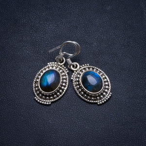 Natural Blue Fire Labradorite Handmade Boho 925 Sterling Silver Earrings 1 1/4" U1334