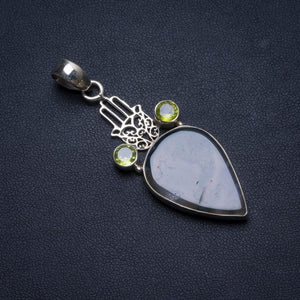 Natural Moss Agate and Peridot Handmade Unique 925 Sterling Silver Pendant 2 1/4" U0433