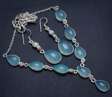 Chalcedony River Pearl Mexican 925 Sterling Silver Jewelry Set, Earrings:2" Necklace:18 1/4" T8781