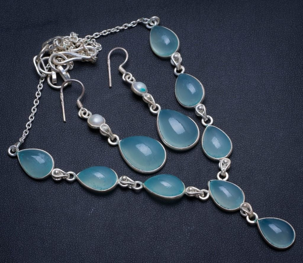 Chalcedony River Pearl Mexican 925 Sterling Silver Jewelry Set, Earrings:2
