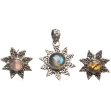 Natural Labradorite Boho 925 Sterling Silver Jewelry Set, Earrings Stud:1/2" Pendant:1 1/4" T8879