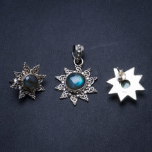 Natural Labradorite Boho 925 Sterling Silver Jewelry Set, Earrings Stud:1/2" Pendant:1 1/4" T8879