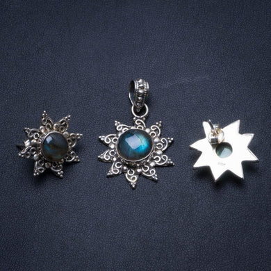 Natural Labradorite Boho 925 Sterling Silver Jewelry Set, Earrings Stud:1/2