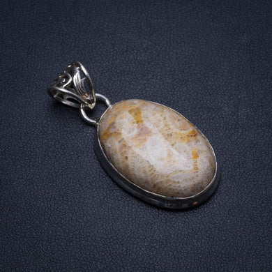 Natural Fossil Coral Handmade Unique 925 Sterling Silver Pendant 1 3/4