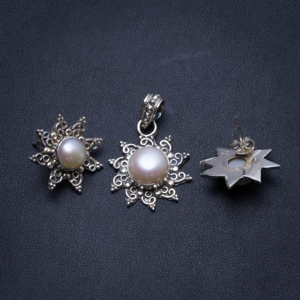 Natural River Pearl Boho 925 Sterling Silver Jewelry Set, Earrings Stud:3/4