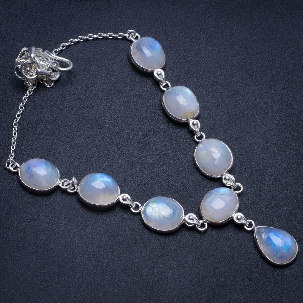 Natural Rainbow Moonstone Handmade Indian 925 Sterling Silver Y Necklace 17.5