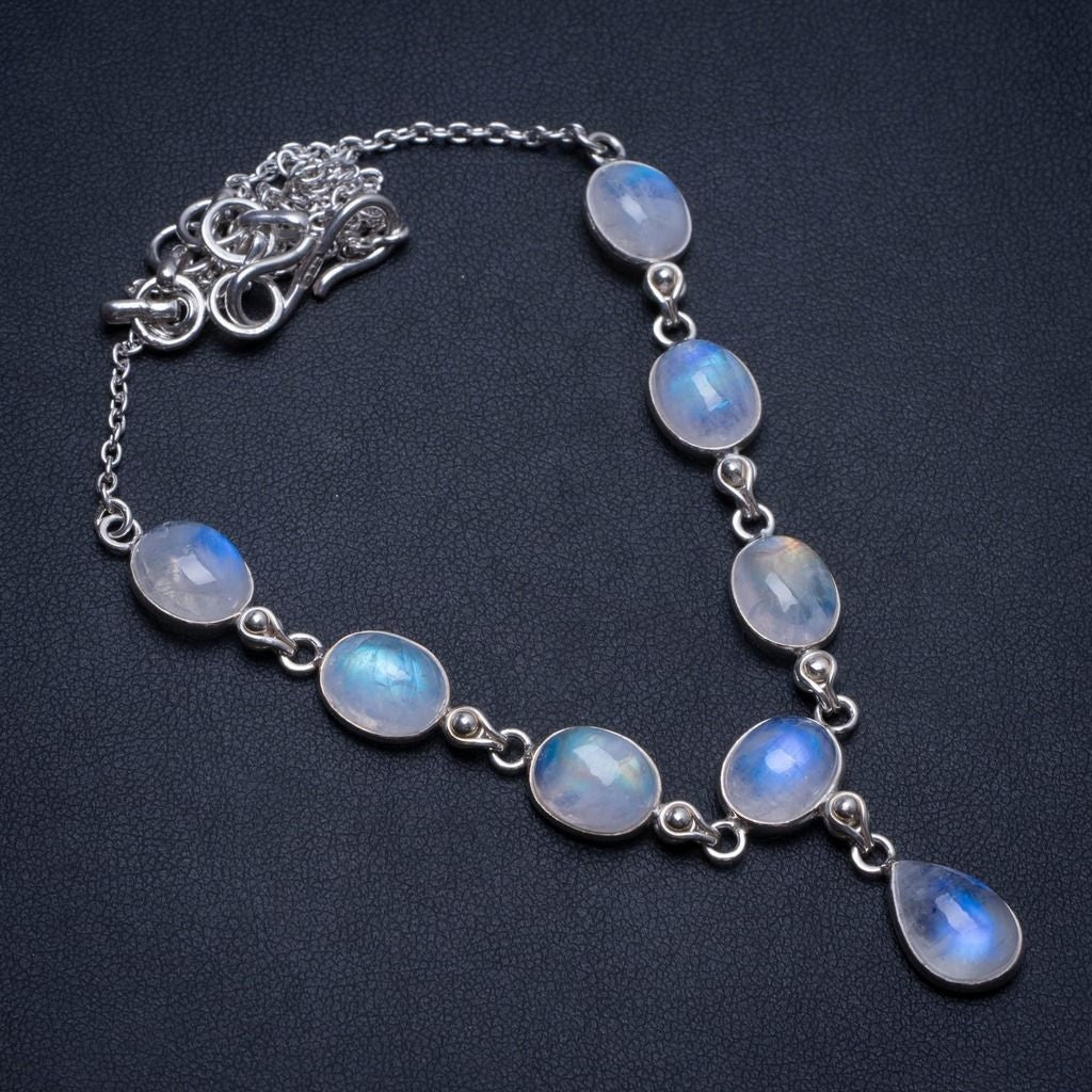 Natural Rainbow Moonstone Handmade Boho 925 Sterling Silver Y Necklace 17.5