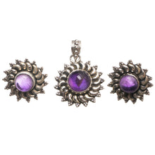 Amethyst Handmade Indian 925 Sterling Silver Jewelry Set, Earrings Stud:3/4" Pendant:1 1/4" T8897
