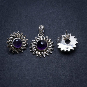 Amethyst Handmade Indian 925 Sterling Silver Jewelry Set, Earrings Stud:3/4" Pendant:1 1/4" T8897