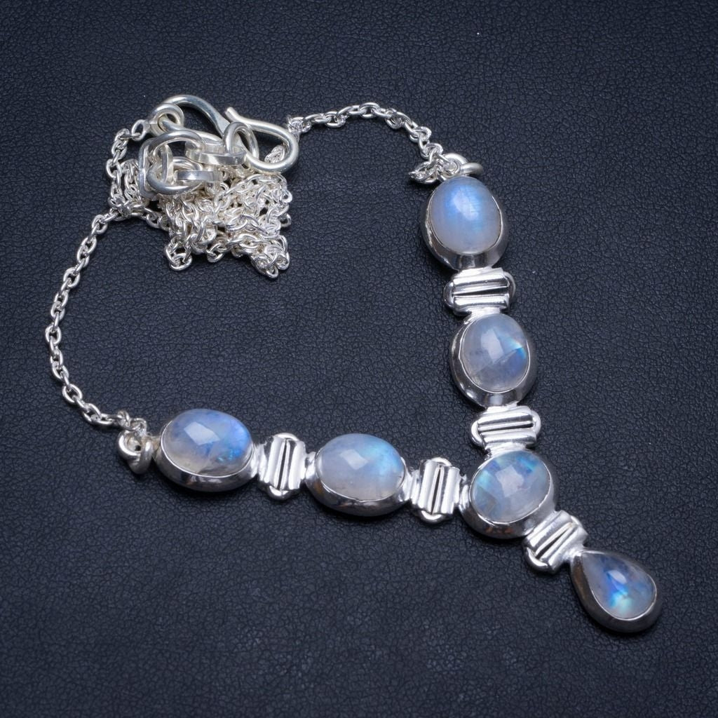 Natural Rainbow Moonstone Handmade Boho 925 Sterling Silver Y Necklace 18.5