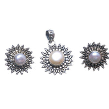 Natural River Pearl Vintage 925 Sterling Silver Jewelry Set, Earrings Stud:3/4" Pendant:1 1/4" T8910
