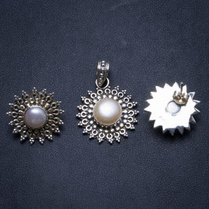 Natural River Pearl Vintage 925 Sterling Silver Jewelry Set, Earrings Stud:3/4" Pendant:1 1/4" T8910