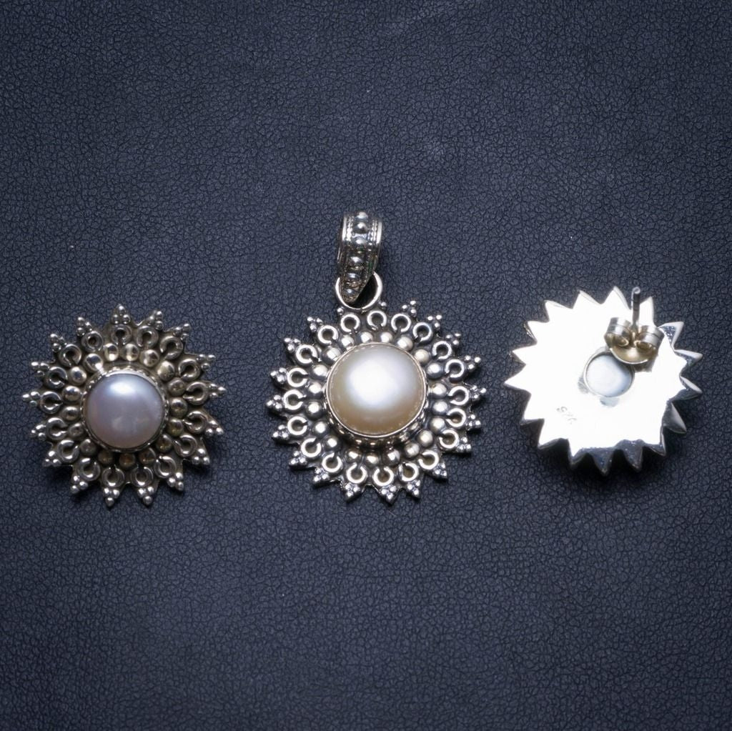Natural River Pearl Vintage 925 Sterling Silver Jewelry Set, Earrings Stud:3/4