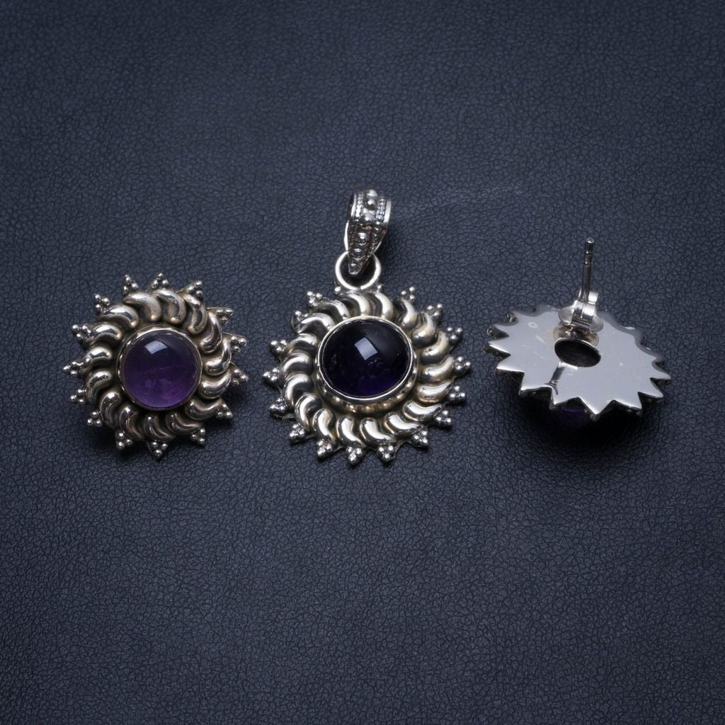 Amethyst Handmade Unique 925 Sterling Silver Jewelry Set, Earrings Stud:3/4