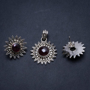 Amethyst Vintage 925 Sterling Silver Jewelry Set, Earrings Stud:3/4" Pendant:1 1/4" T8895