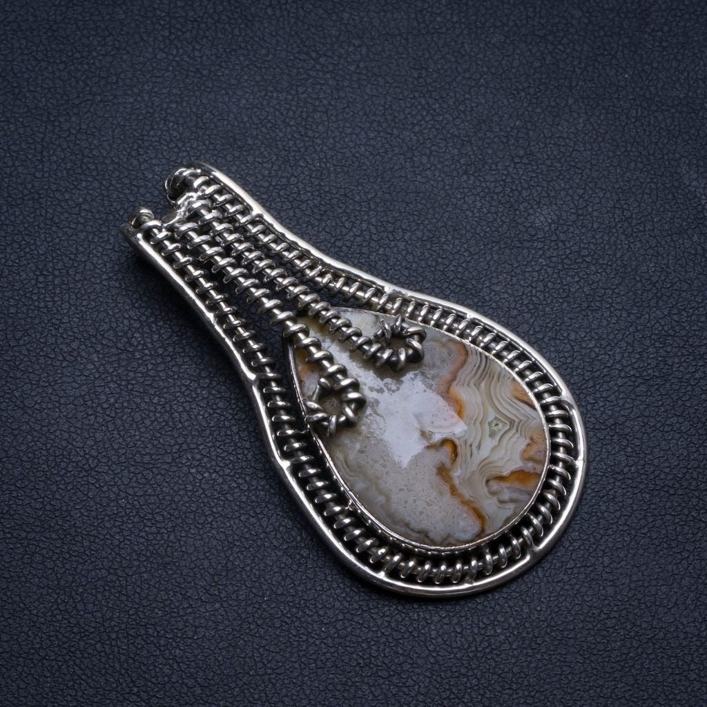 Natural Crazy Lace Agate Handmade Mexican 925 Sterling Silver Pendant 2