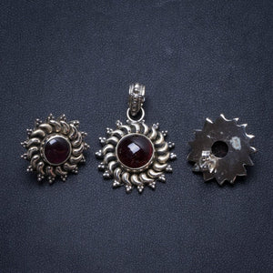 Amethyst Handmade Boho 925 Sterling Silver Jewelry Set, Earrings Stud:3/4" Pendant:1 1/4" T8914