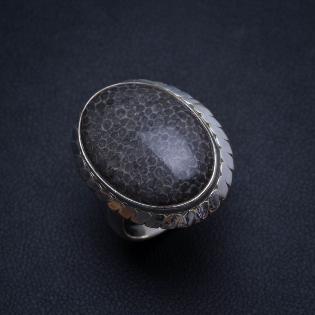 Natural Septarian Geode Handmade Vintage 925 Sterling Silver Ring, US size 7.5 T7966