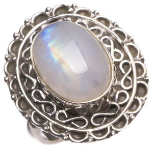 Natürlicher Regenbogen-Mondstein, handgefertigter Vintage-Ring aus 925er Sterlingsilber, US-Größe 6,25 T8200