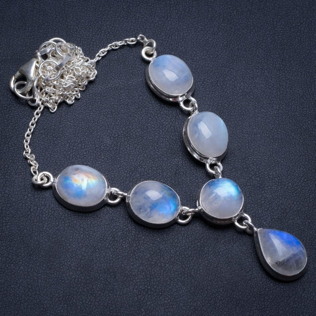 Natural Rainbow Moonstone Handmade Mexican 925 Sterling Silver Y Necklace 18.5