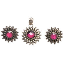 Amethyst Mexican 925 Sterling Silver Jewelry Set, Earrings Stud:3/4" Pendant:1 1/4" T8891