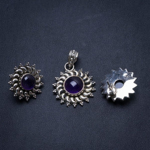 Amethyst Handmade Unique 925 Sterling Silver Jewelry Set, Earrings Stud:3/4" Pendant:1 1/4" T8893