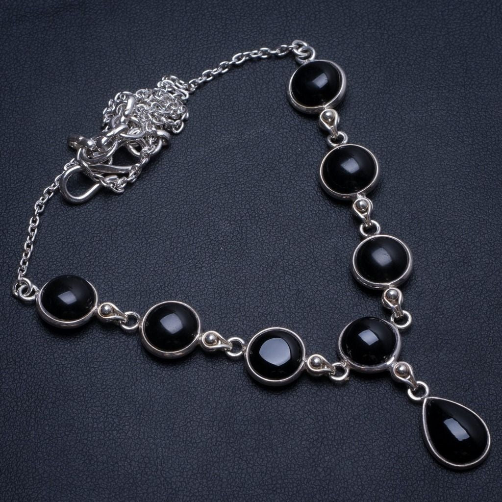 Natural Black Onyx Handmade Mexican 925 Sterling Silver Y Necklace 17