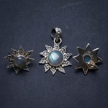 Natural Labradorite Boho 925 Sterling Silver Jewelry Set, Earrings Stud:3/4" Pendant:1 1/4" T8909