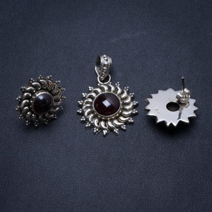 Amethyst Mexican 925 Sterling Silver Jewelry Set, Earrings Stud:3/4" Pendant:1 1/4" T8871