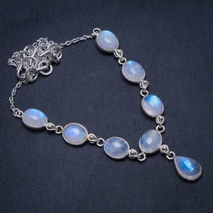 Natural Rainbow Moonstone Handmade Indian 925 Sterling Silver Y Necklace 17" T8612