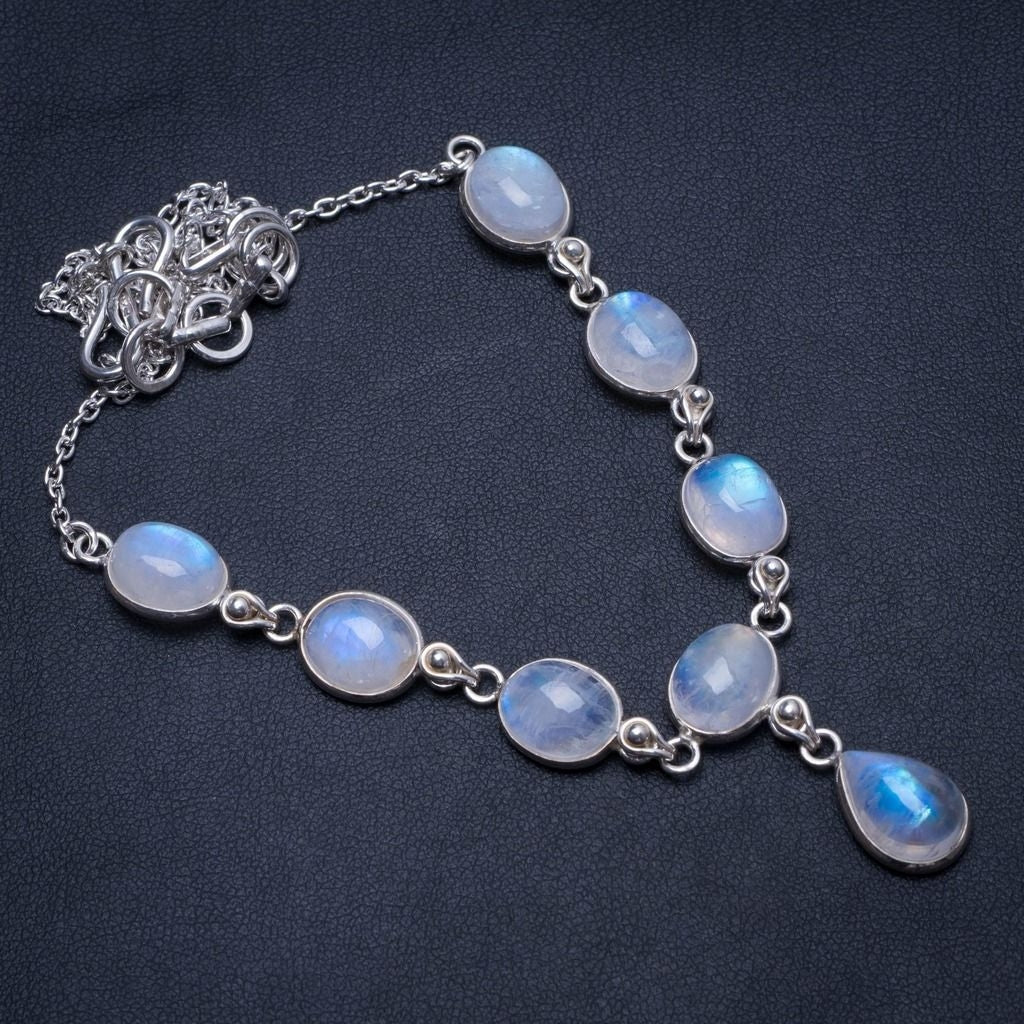 Natural Rainbow Moonstone Handmade Indian 925 Sterling Silver Y Necklace 17