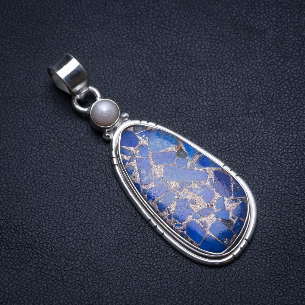 Natural Copper Chalcedony and River Pearl Handmade Boho 925 Sterling Silver Pendant 2