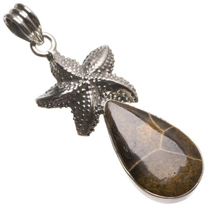 Natural Ocean Jasper Starfish Handmade Boho 925 Sterling Silver Pendant 2" T2969
