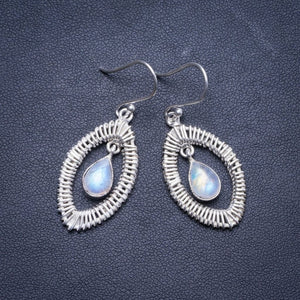 Natural Rainbow Moonstone Handmade Unique 925 Sterling Silver Earrings 1.75" X4281