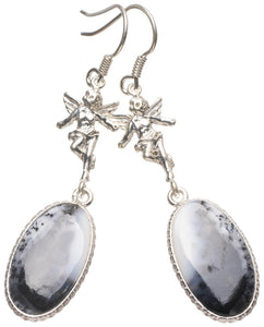 Natural Dendritic Opal Angel Handmade Vintage 925 Sterling Silver Earrings 2 1/4" T3245