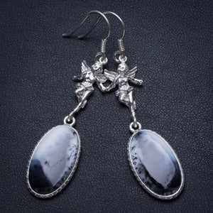 Natürlicher dendritischer Opal-Engel, handgefertigte Vintage-Ohrringe aus 925er-Sterlingsilber, 2 1/4 Zoll, T3245