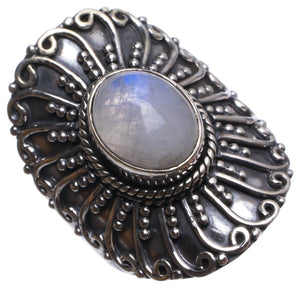 Natürlicher Regenbogen-Mondstein, handgefertigter mexikanischer Ring aus 925er Sterlingsilber, US-Größe 9,5 T7081