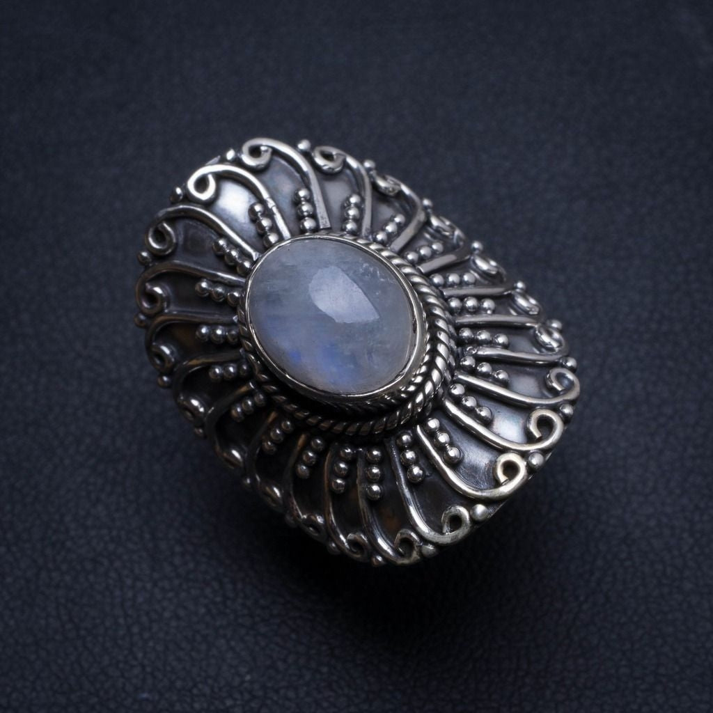 Natural Rainbow Moonstone Handmade Mexican 925 Sterling Silver Ring, US size 9.5 T7081