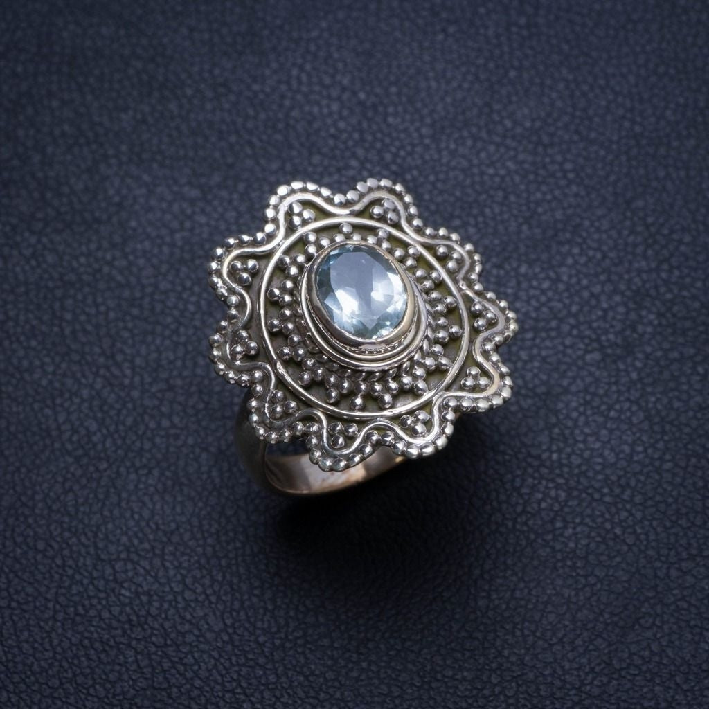 Natürlicher blauer Topas, handgefertigter indischer Ring aus 925er Sterlingsilber, US-Größe 7 T5712