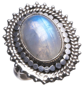 Natürlicher Regenbogen-Mondstein, handgefertigter Boho-Ring aus 925er Sterlingsilber, US-Größe 7 T6144