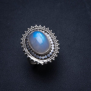 Natural Rainbow Moonstone Handmade Boho 925 Sterling Silver Ring, US size 7 T6144