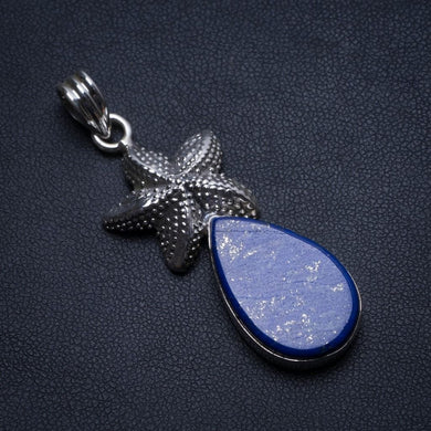 Natural Lapis Lazuli Starfish Handmade Vintage 925 Sterling Silver Pendant 2