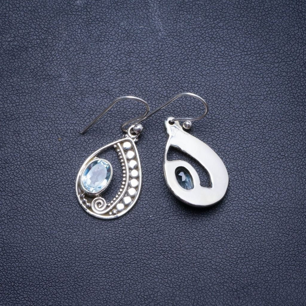 Natürliche blaue Topas handgefertigte einzigartige 925 Sterling Silber Ohrringe 1,25