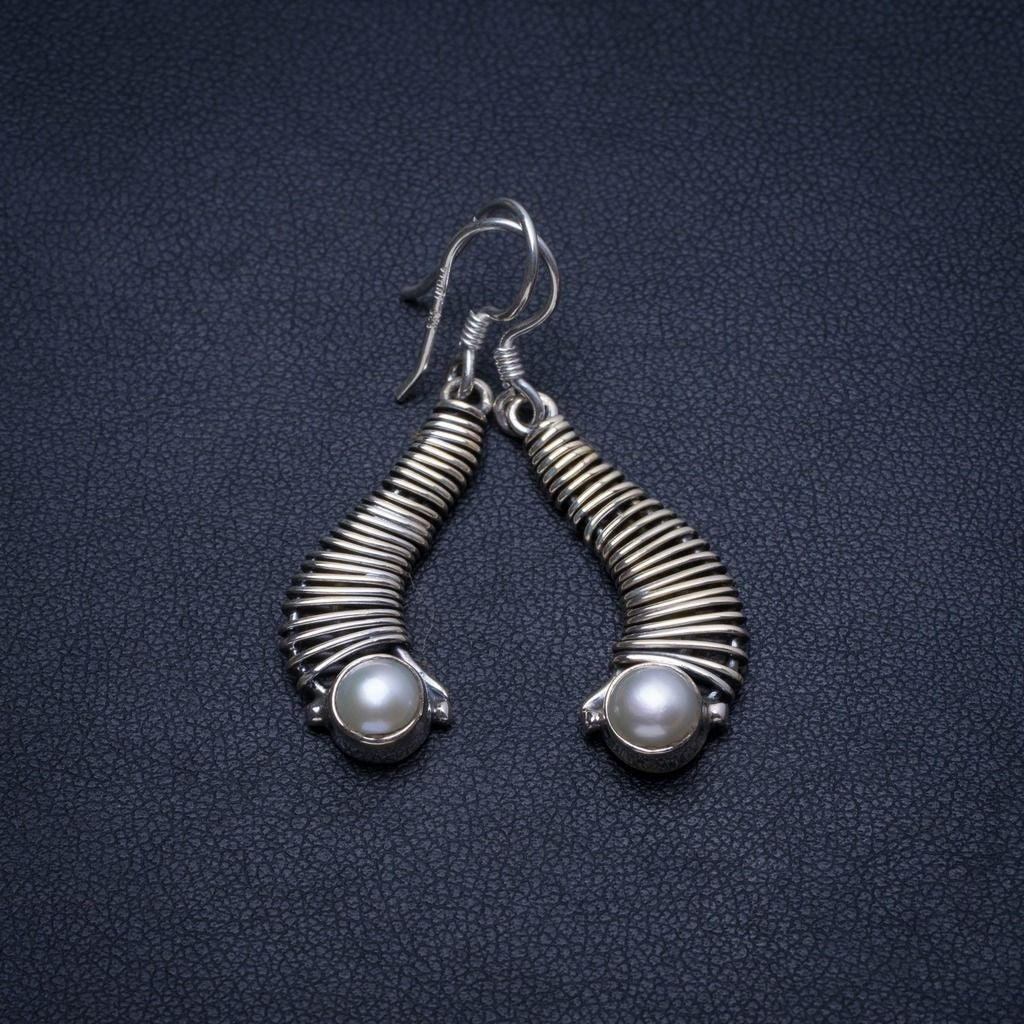Natürliche Flussperle, handgefertigt, Vintage-Ohrringe aus 925er Sterlingsilber, 3,8 cm, T4910