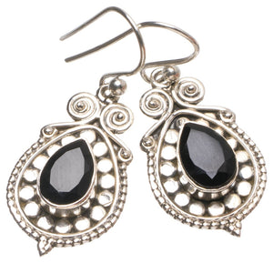 Natural Black Onyx Handmade Indian 925 Sterling Silver Earrings 1 1/4" T4062