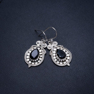 Natural Black Onyx Handmade Indian 925 Sterling Silver Earrings 1 1/4" T4062
