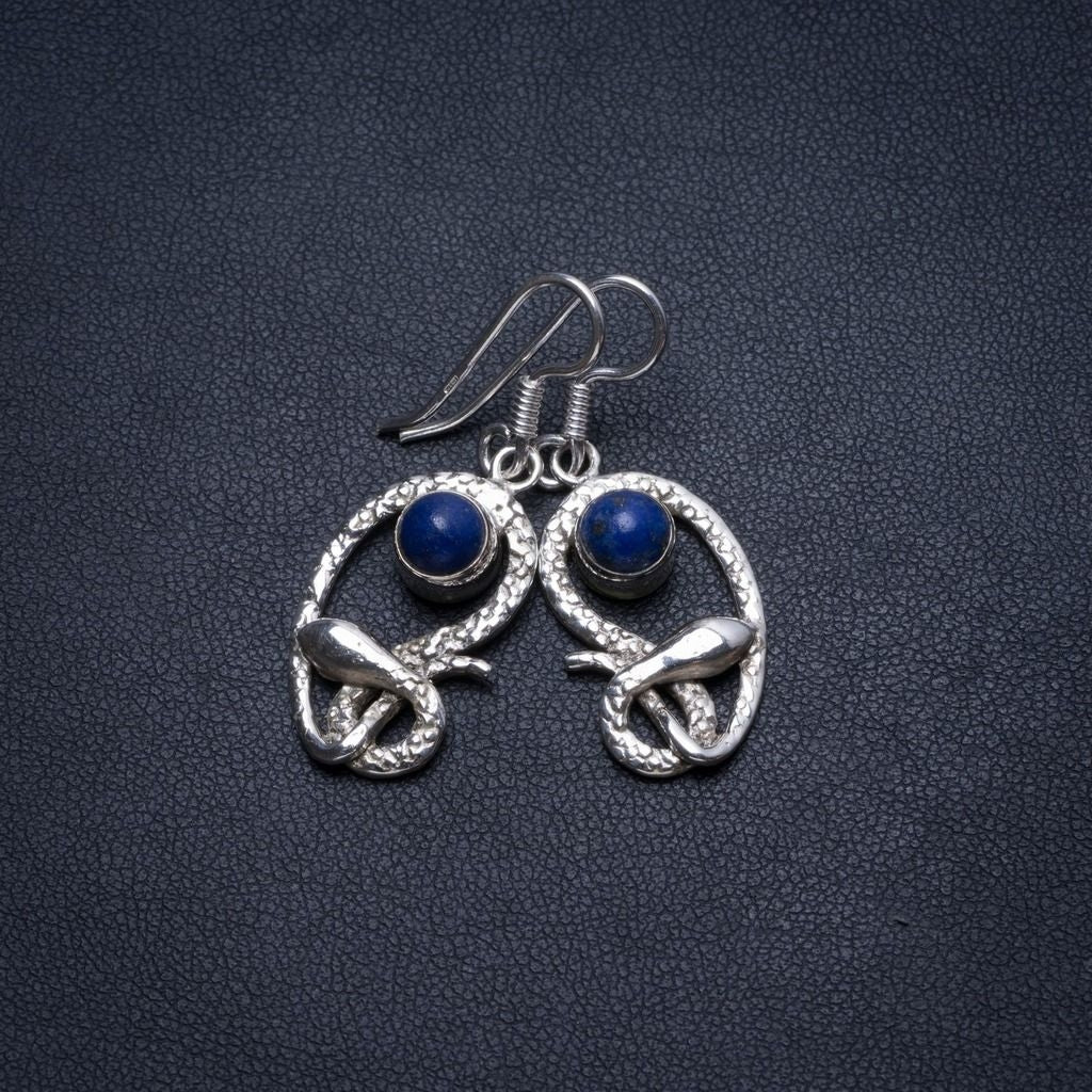 Natural Lapis Lazuli Snake Handmade Mexican 925 Sterling Silver Earrings 1 1/2